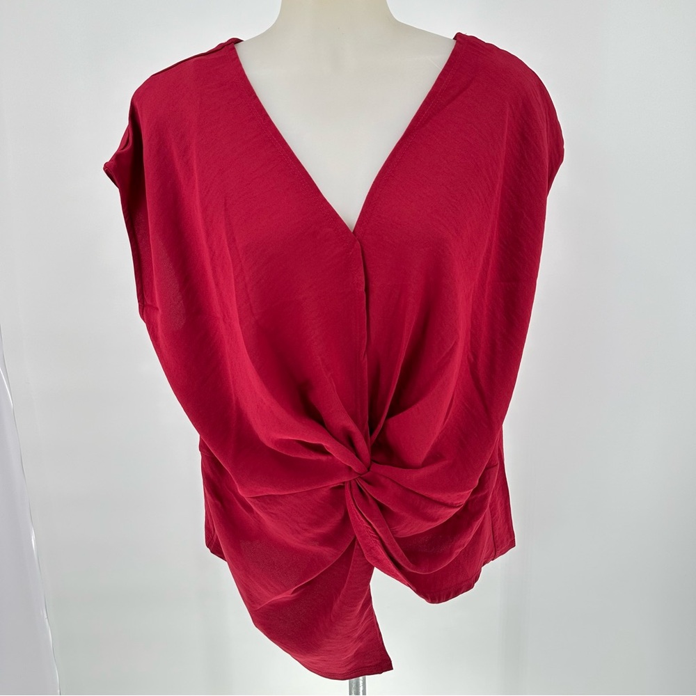 ENTRO Nadine West Red Ruby V-Neck Sleeveless Knotted Detail Asymmetrical… - Picture 1 of 10